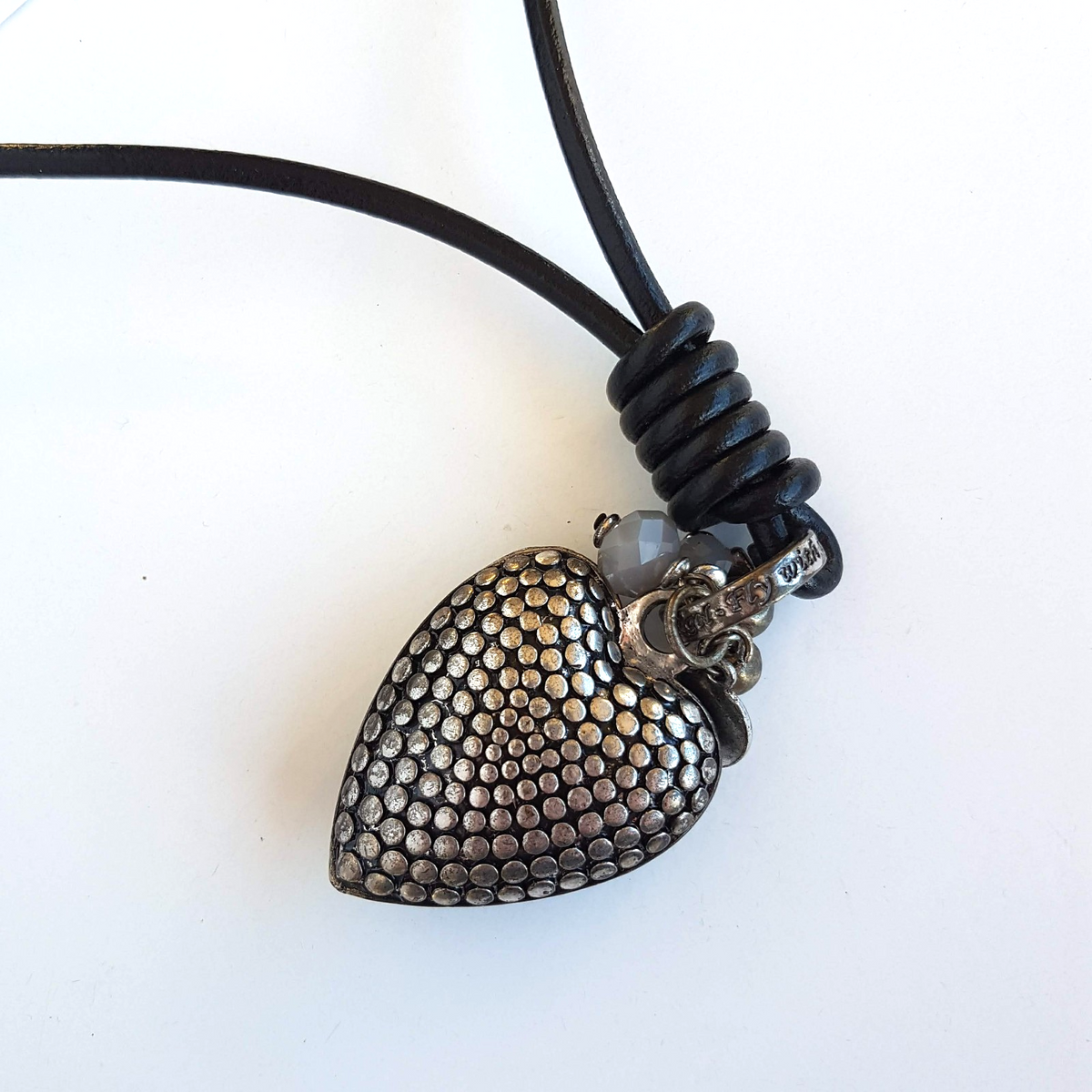 Silver Plated HEART PENDANT NECKLACE Punk Leather Angels Gothic Jewellery1