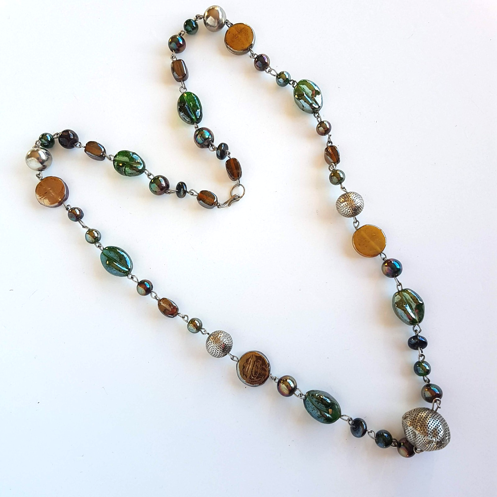 Lampwork Bead STRAND NECKLACE 82cm Silver Tone Accents Green Fashion Jewellery3