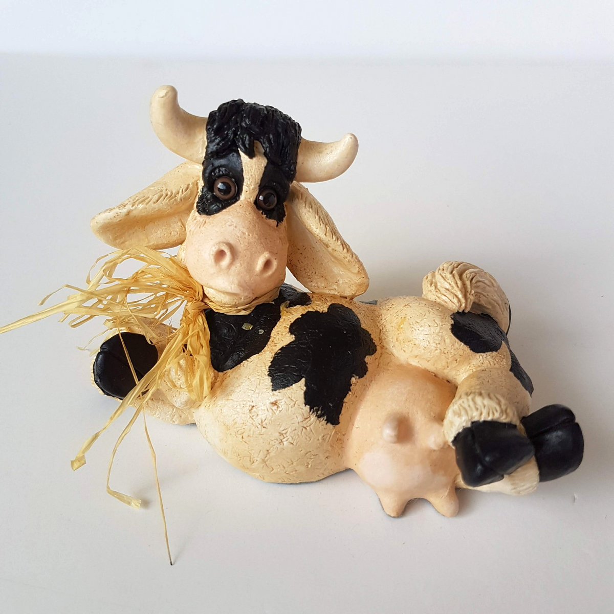 Vintage PETE APSIT COW Figure 1994 Statue Resin Holstein Collectible Black Beige0