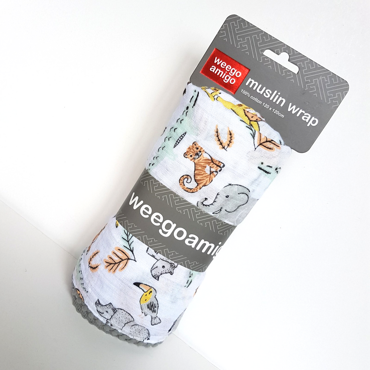 Weego Amigo MUSLIN WRAP Swaddle Baby Blanket Jungle Animals 100% Cotton NEW Cute0
