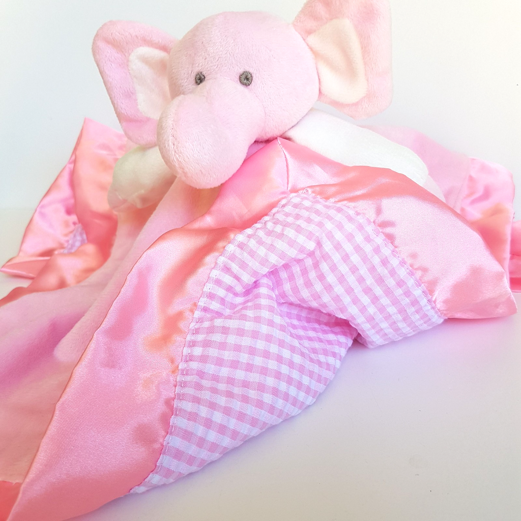 SADIE PINK ELEPHANT Baby Lovey Comforter Security Plush Blanket Satin Edge Gift8