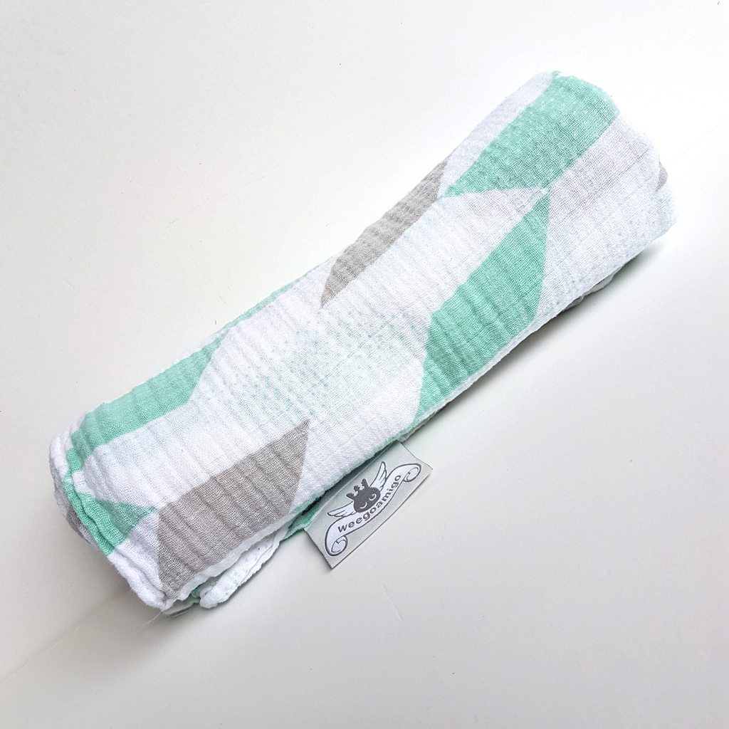 Weegoamigo MUSLIN WRAP Swaddle Baby Blanket Green White Geometric 100% Cotton0