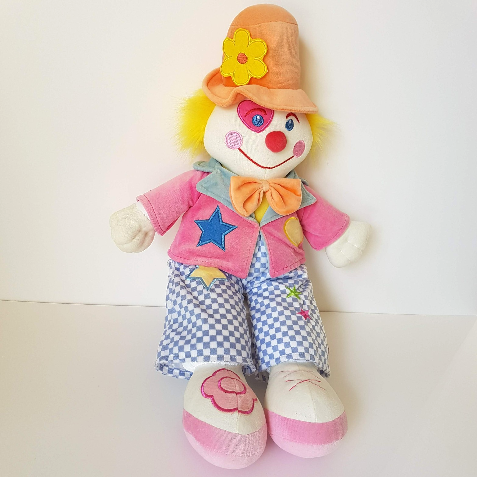 VTG Baby Boo Velour CIRCUS CLOWN Plush 62cm Stuffed Soft Toy Floppy Colour Block0
