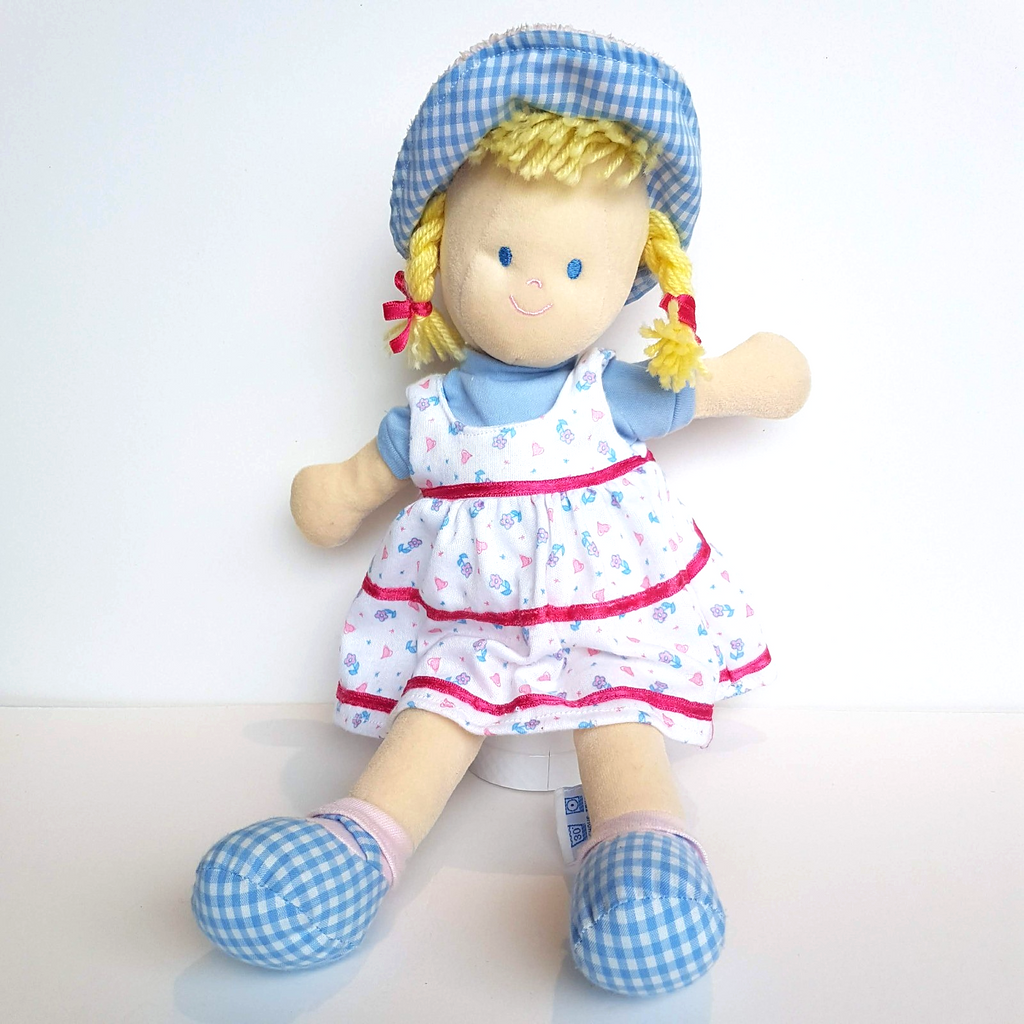 RARE Happy Star VELOUR BABY DOLL Terry Towel Fabric Rag Doll Soft Toy 37cm Cute0