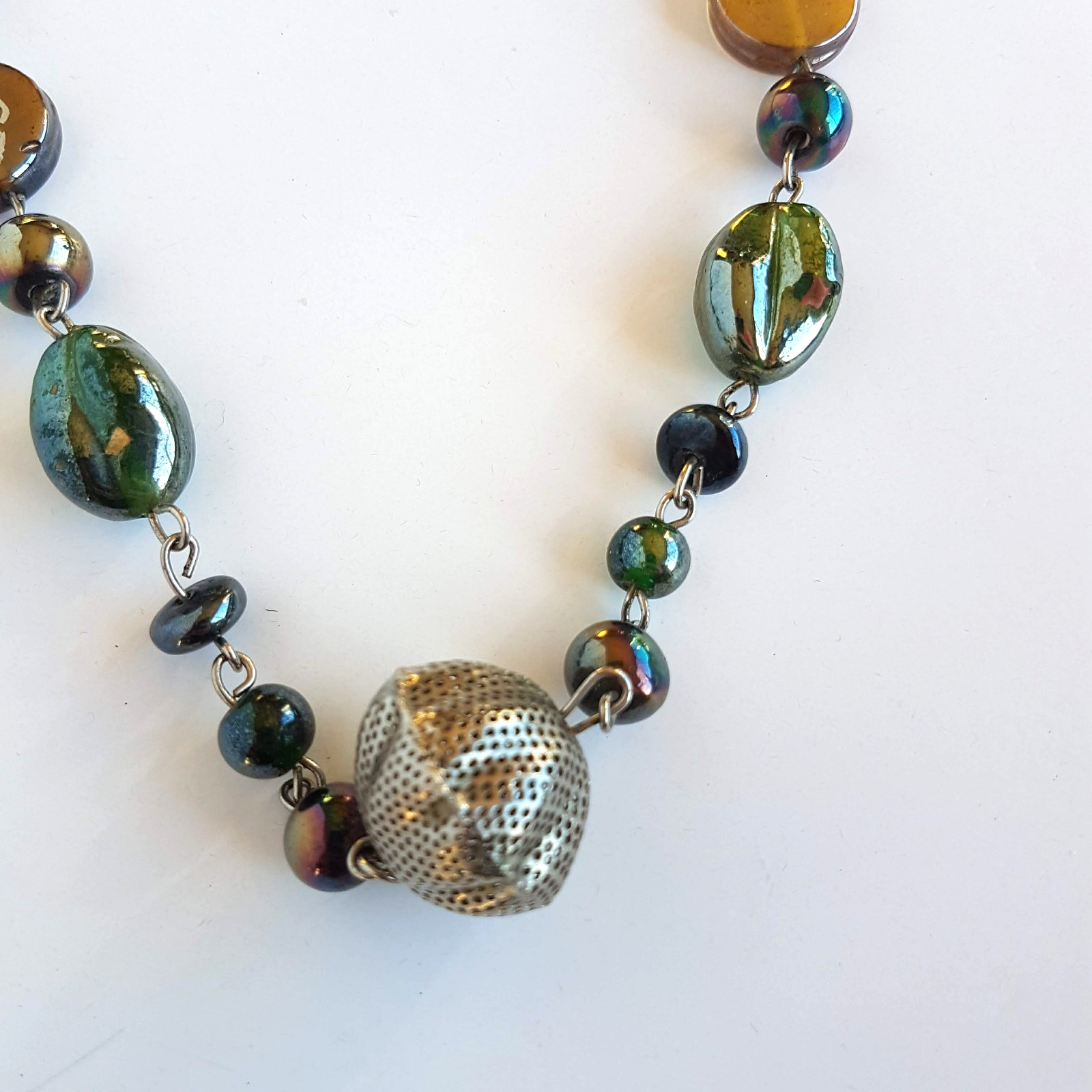 Lampwork Bead STRAND NECKLACE 82cm Silver Tone Accents Green Fashion Jewellery6
