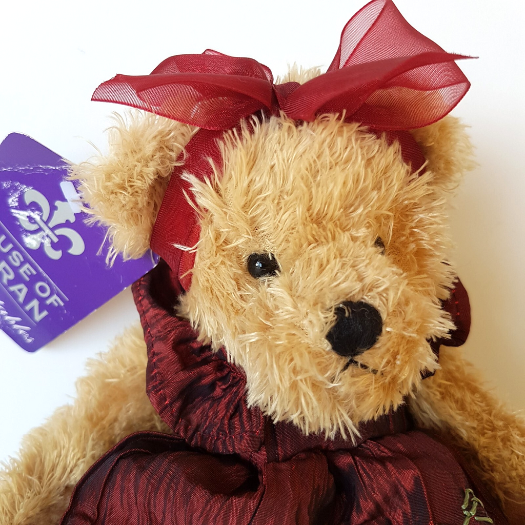 House Of Moran TEDDY BEAR Plush 21cm Maroon Dressed Soft Toy Stuffed Animal Cute1