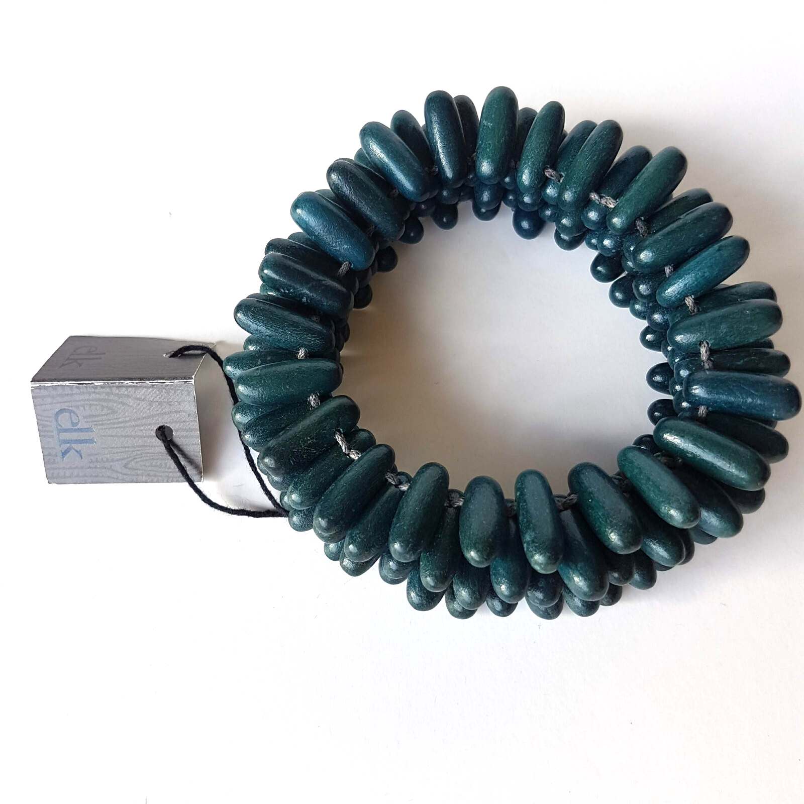 ELK Teal Wood Statement Chunky Beaded Bracelet Bangle Ocean Coral Look Arty TAGS1