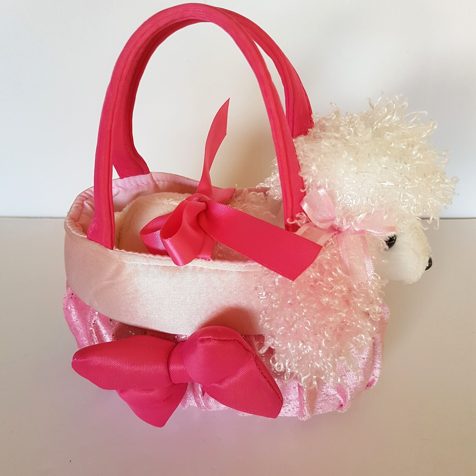 Korimco POODLE + CARRIER BAG 17cm Plush Stuffed Animal Pink Pet Soft Toy Cute3