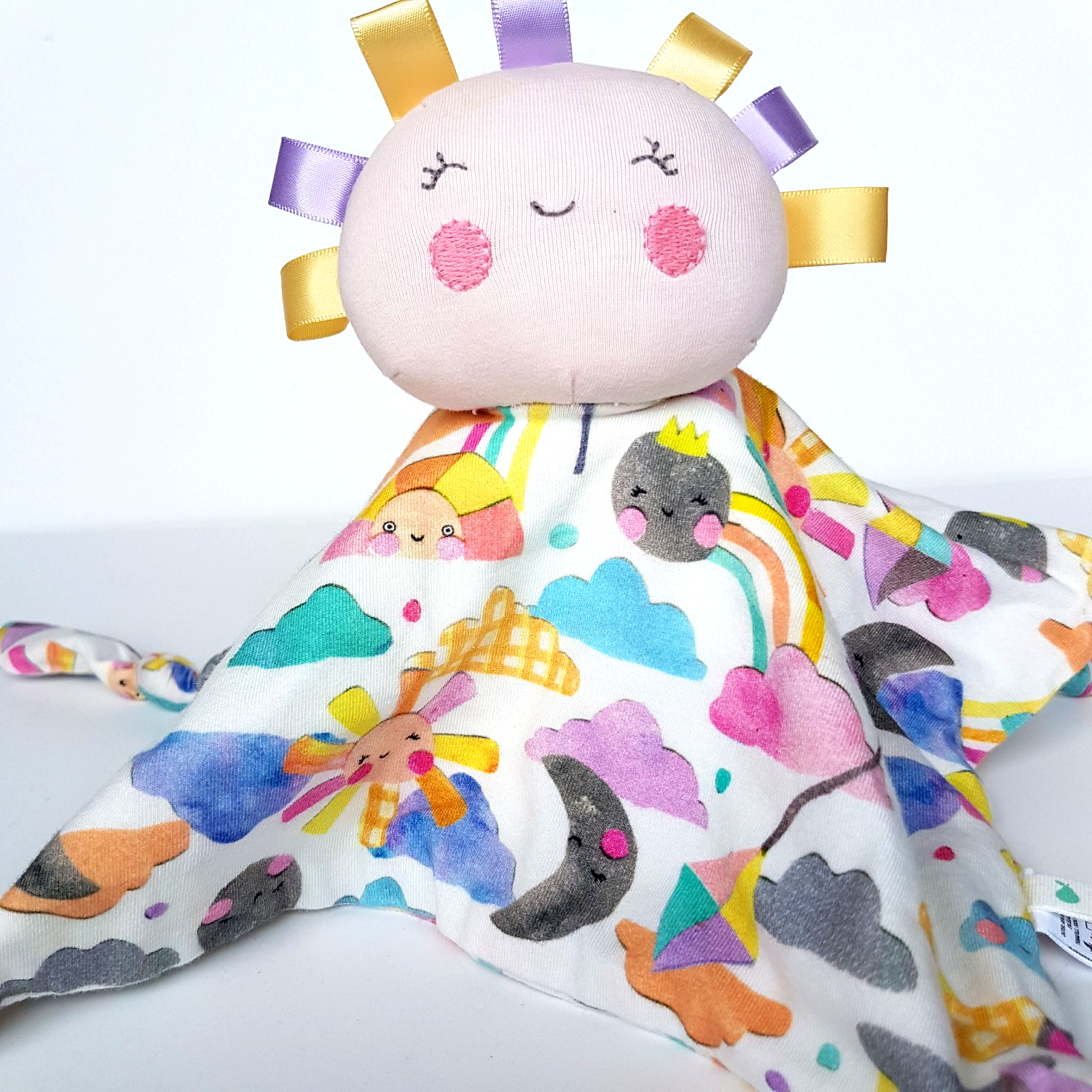 Little Green SUN CLOUD RAINBOW Baby Comforter Security Blanket Laura Blythma1