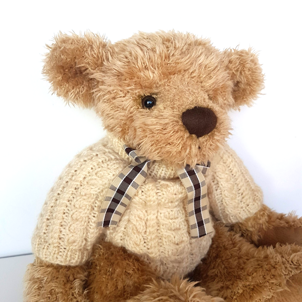 Russ ELLIOTT TEDDY BEAR Soft Toy Stuffed Animal 35cm Jumper Collectible Weighted1