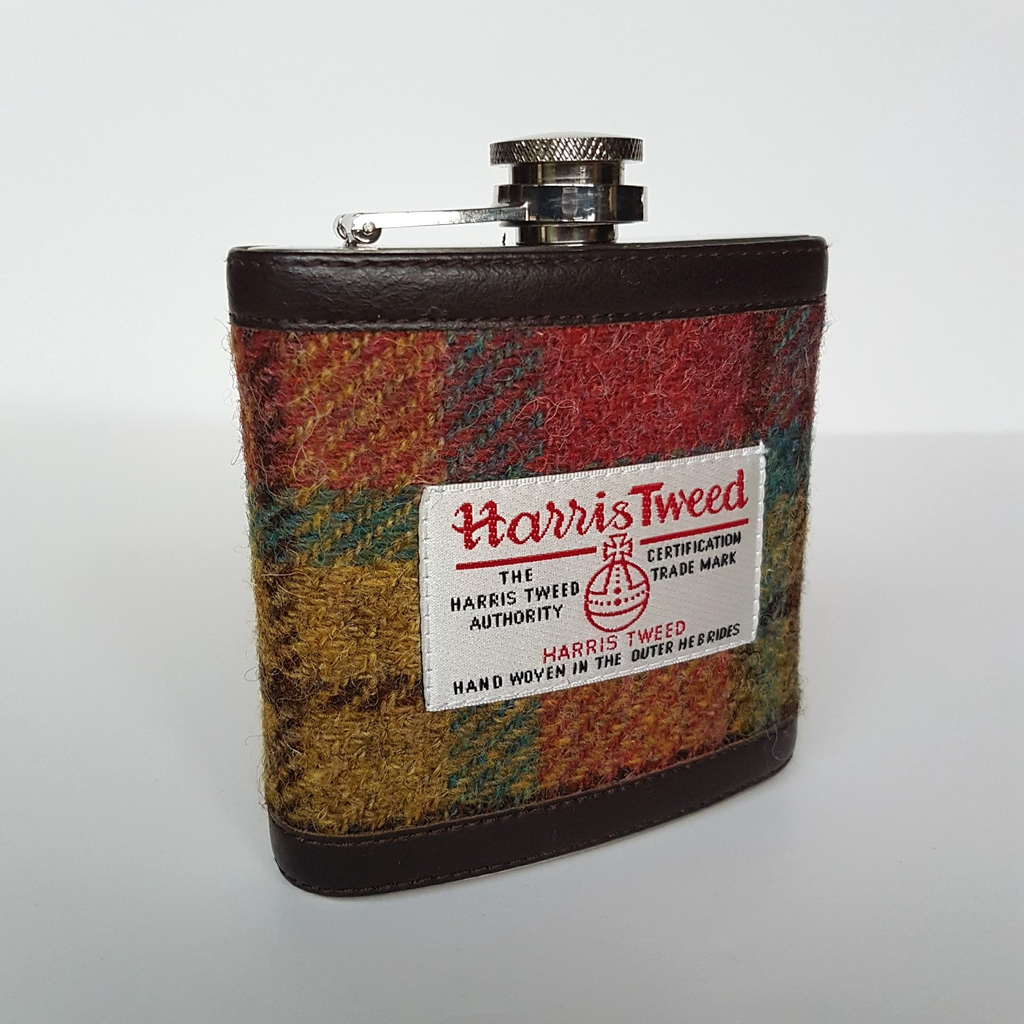 HARRIS TWEED 6oz Hip Flask Stainless Steel Scotland Wool Tartan 77ml Flask Gift1