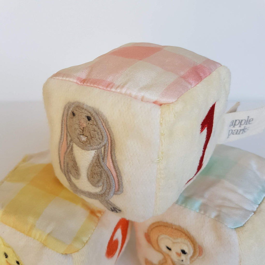 Apple Park BABY PLAY CUBES Plush RATTLE 1 2 3 Animals Activity Toy Soft Toy Cute1