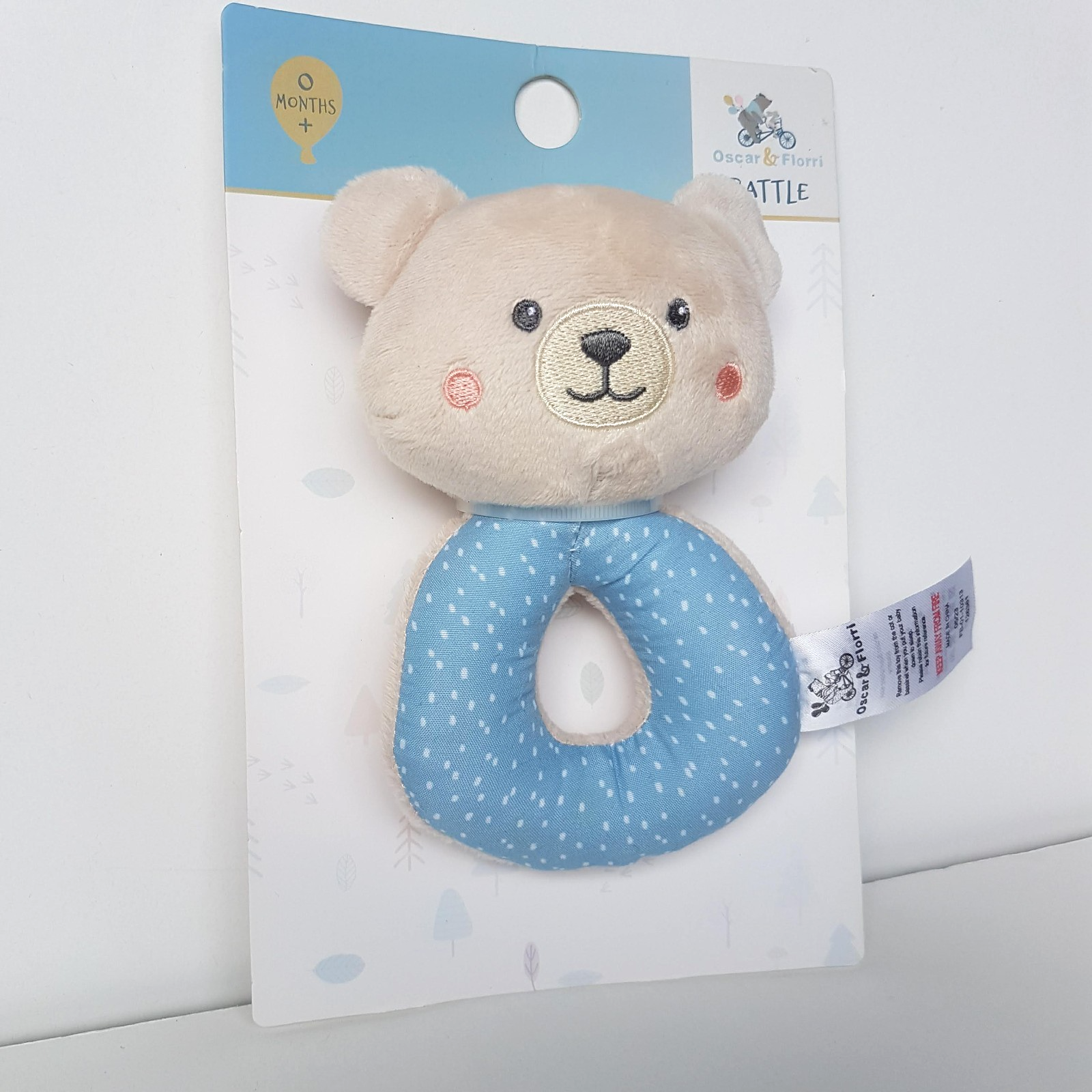 NEW Oscar & Florri TEDDY LOVEY RATTLE Plush Baby Activity Soft Toy Teddy Bear1