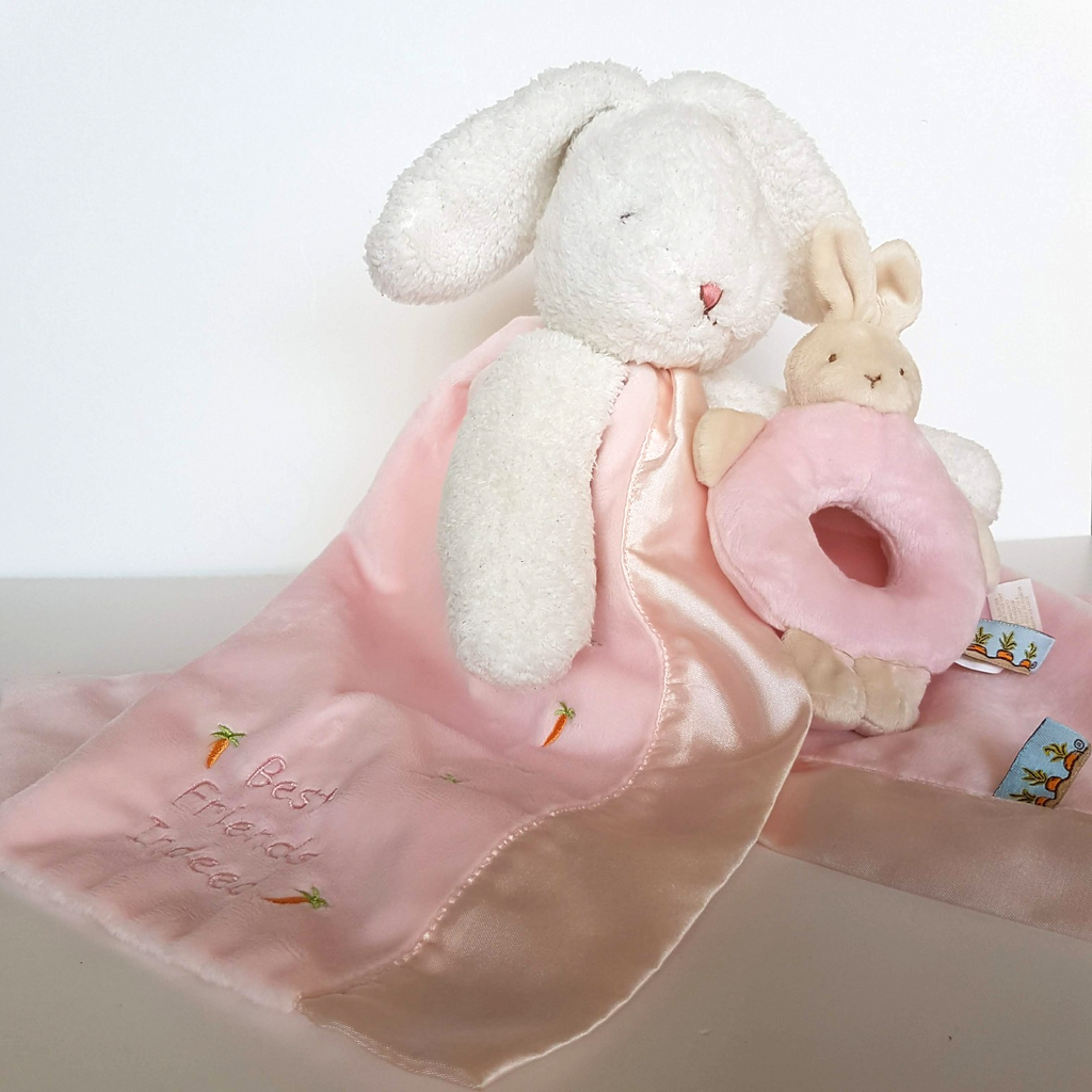 Bunnies By The Bay LOVEY + RATTLE SET Plush Security Comforter Blanket Soft Toy4