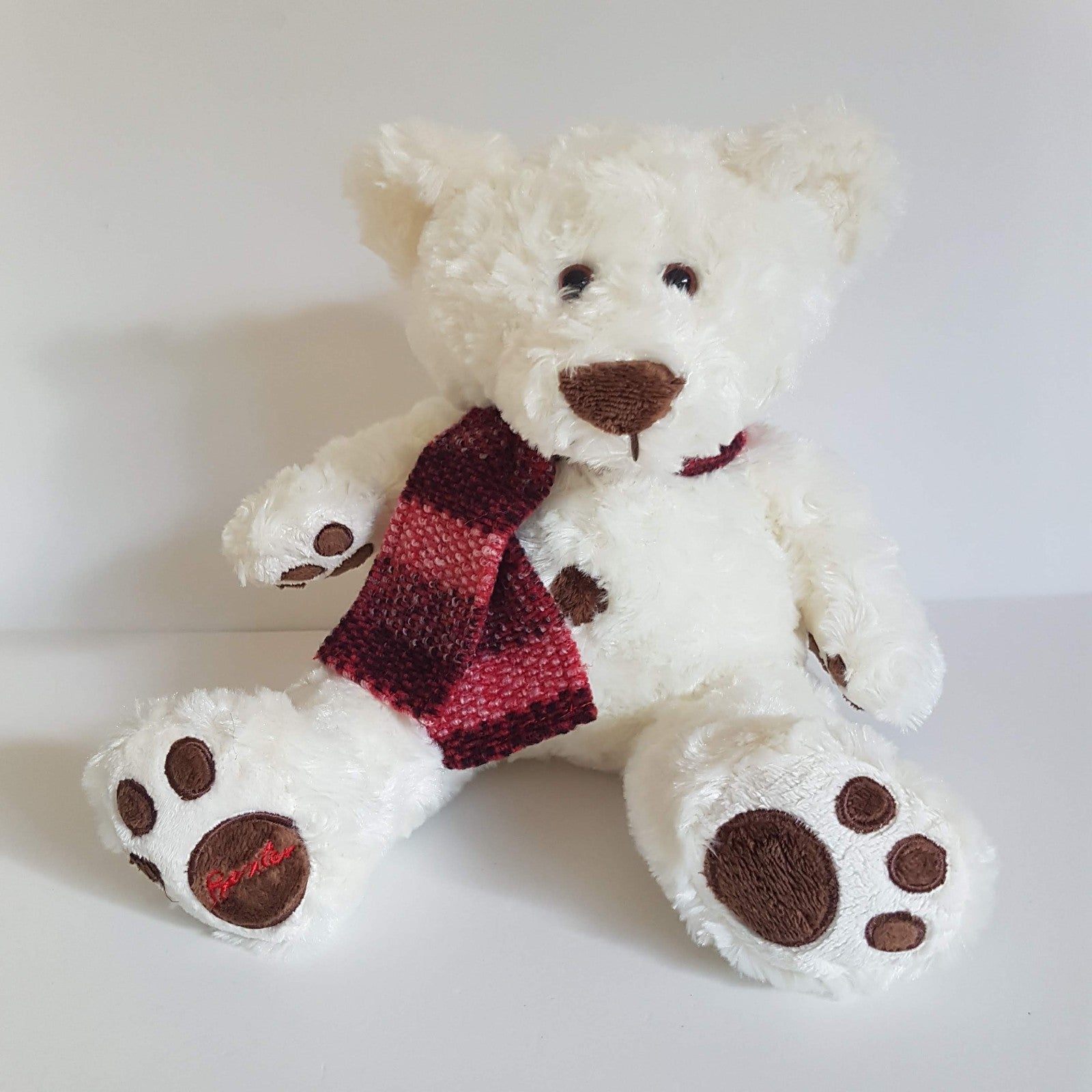 Myer BAXTER Teddy Bear Red Scarf 33cm Stuffed Animal Soft Toy Bear Cuddly Cute0