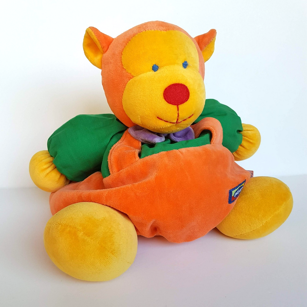 VTG PlayGro VELOUR BEAR Soft Toy 23cm Orange Green Teddy Plush Stuffed Animal0