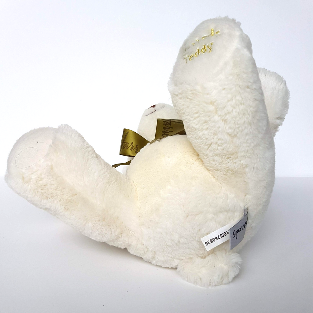 Harrods MY HARRODS TEDDY BEAR 25cm Stuffed Animal White Green Bow Soft Toy Cute9