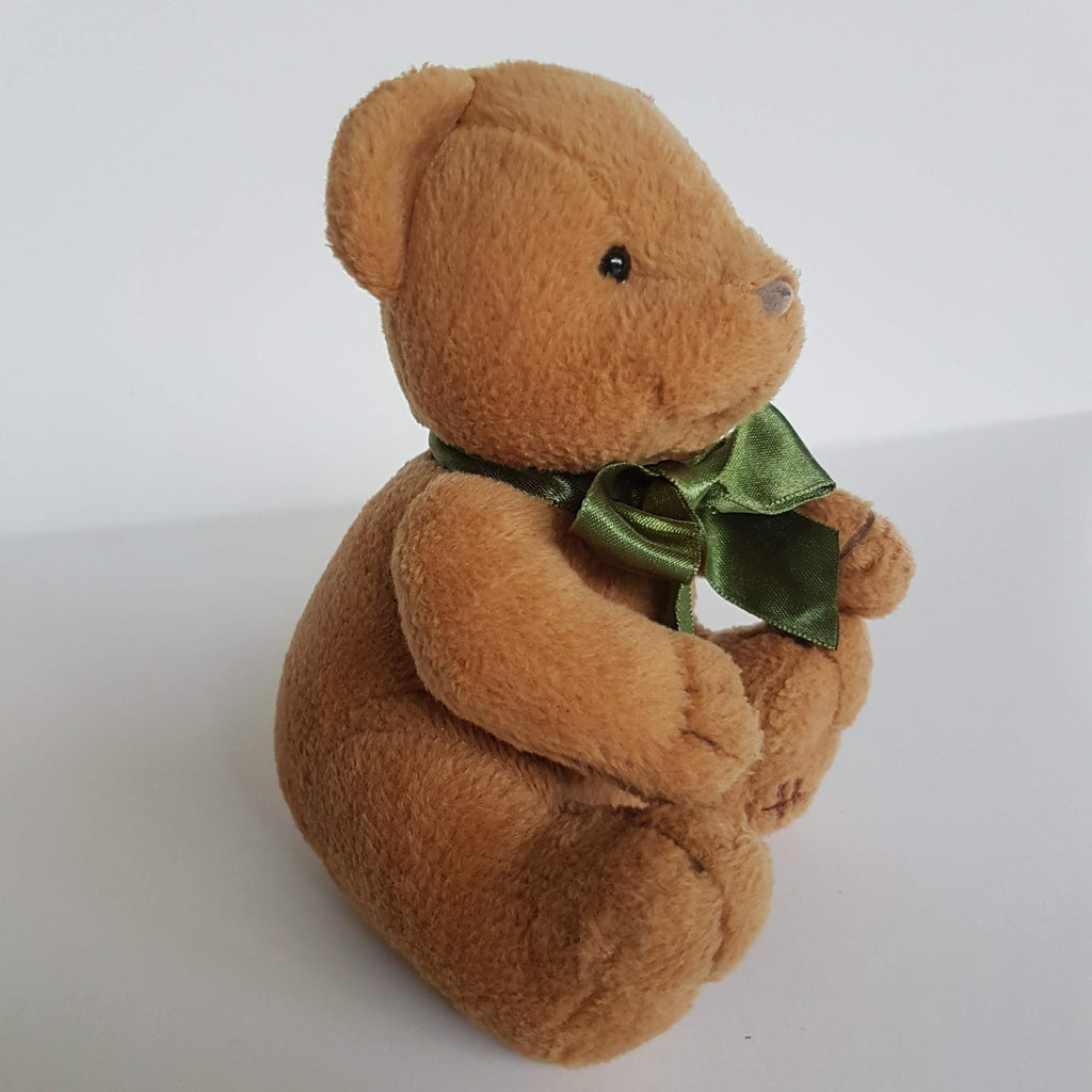 Harrods Knightsbridge TEDDY BEAR 15cm Stuffed Animal White Green Bow Soft Toy1