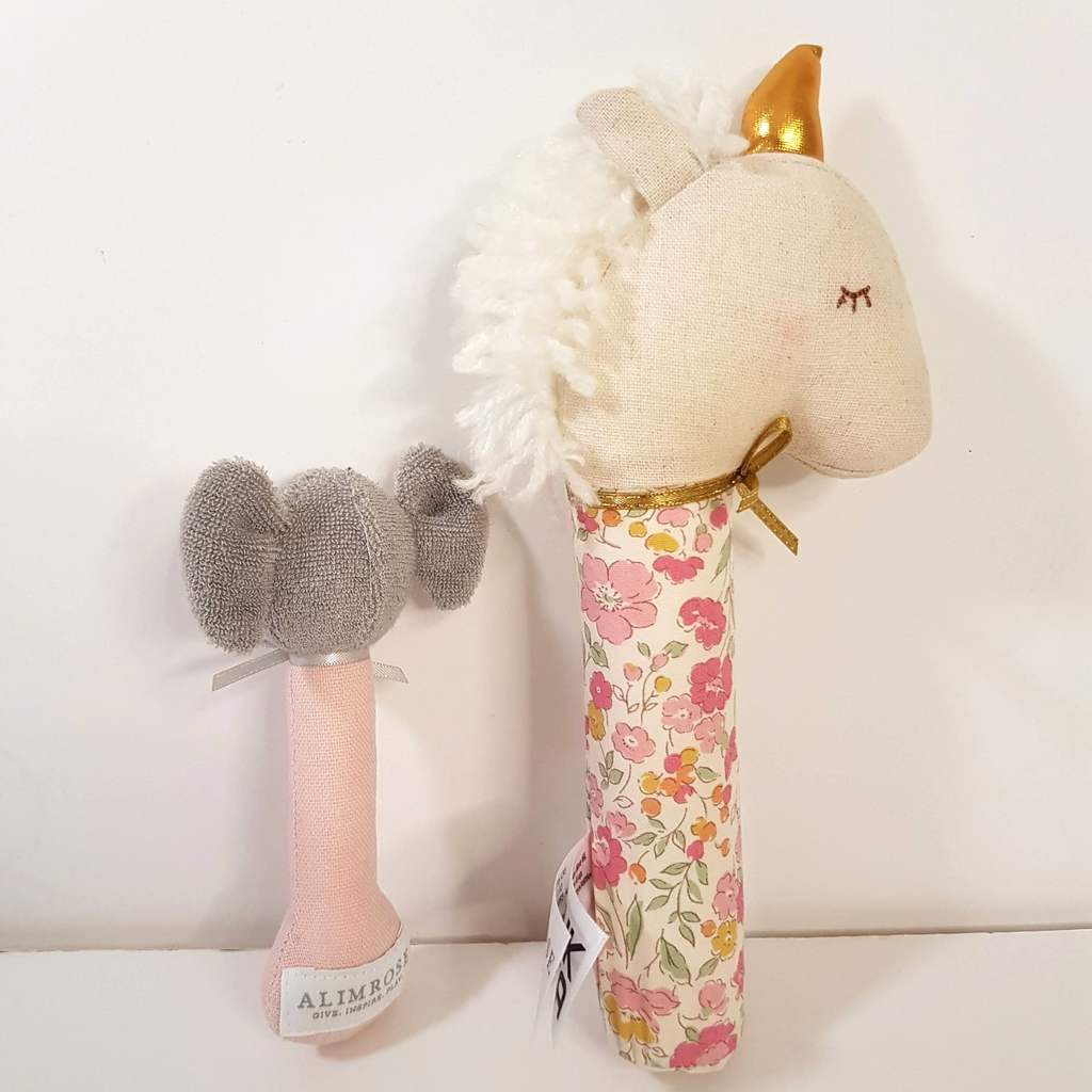 Alimrose UNICORN SQUEAKER ELEPHANT RATTLE Floral Toy Pastel Baby Soft Toy Animal4