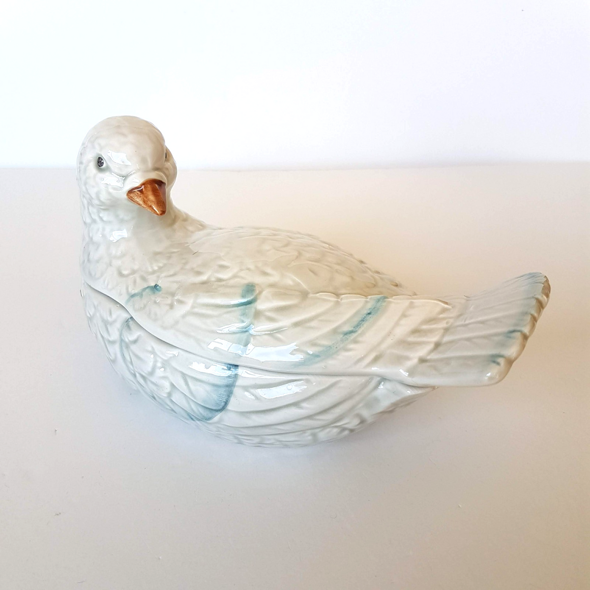 JAPAN Ceramic DOVE BIRD Trinket Box Candy Bowl 17cm Decorative Pigeon Bird Decor1