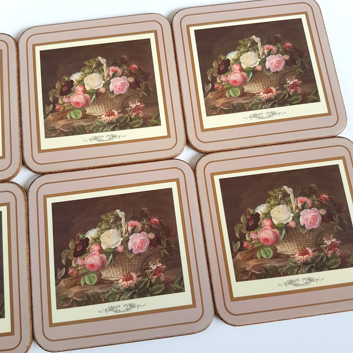 Pimpernel ROSE BASKET Coasters Set Made In England Cottage Core Romantic Flowers2
