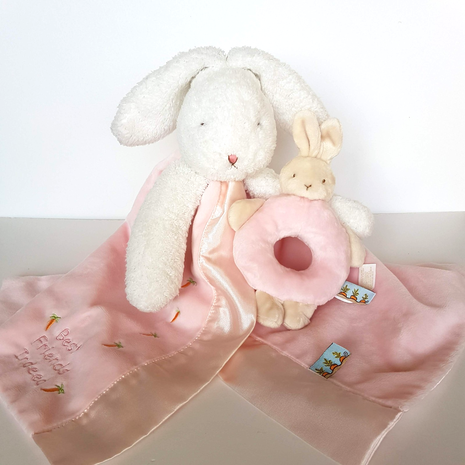 Bunnies By The Bay LOVEY + RATTLE SET Plush Security Comforter Blanket Soft Toy0