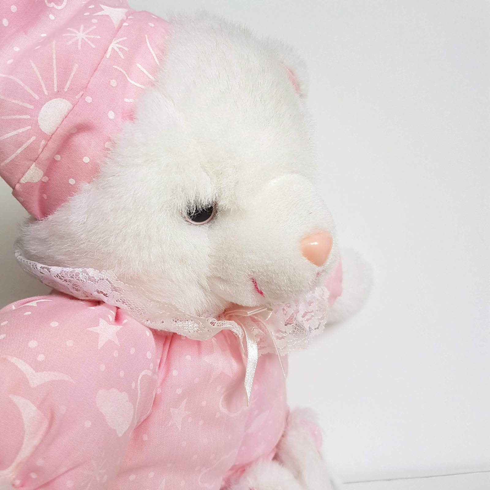 Vintage TEDDY IN BUNNY SLIPPERS Plush 34cm Pink Pyjamas Stuffed Animal Soft Toy7