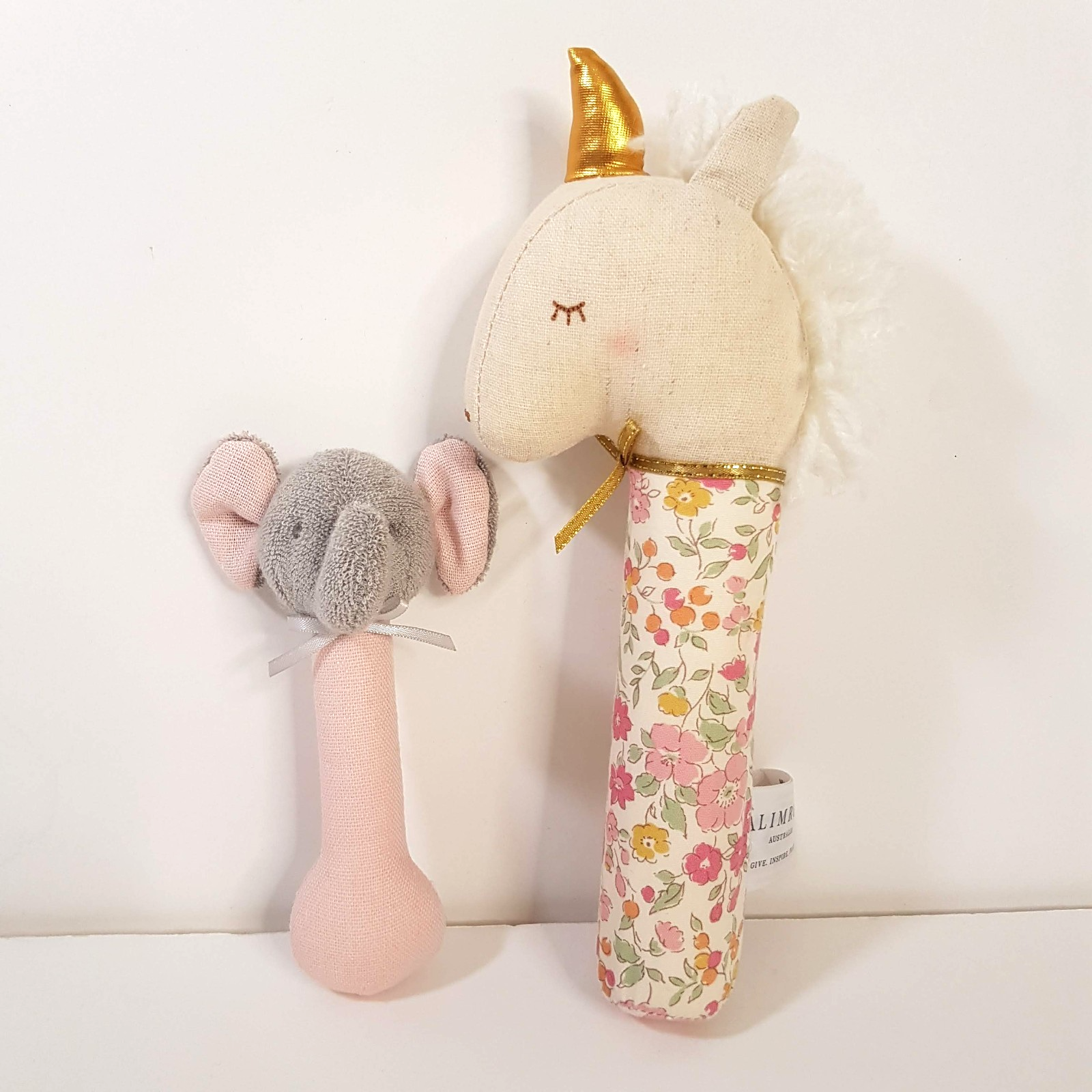 Alimrose UNICORN SQUEAKER ELEPHANT RATTLE Floral Toy Pastel Baby Soft Toy Animal0