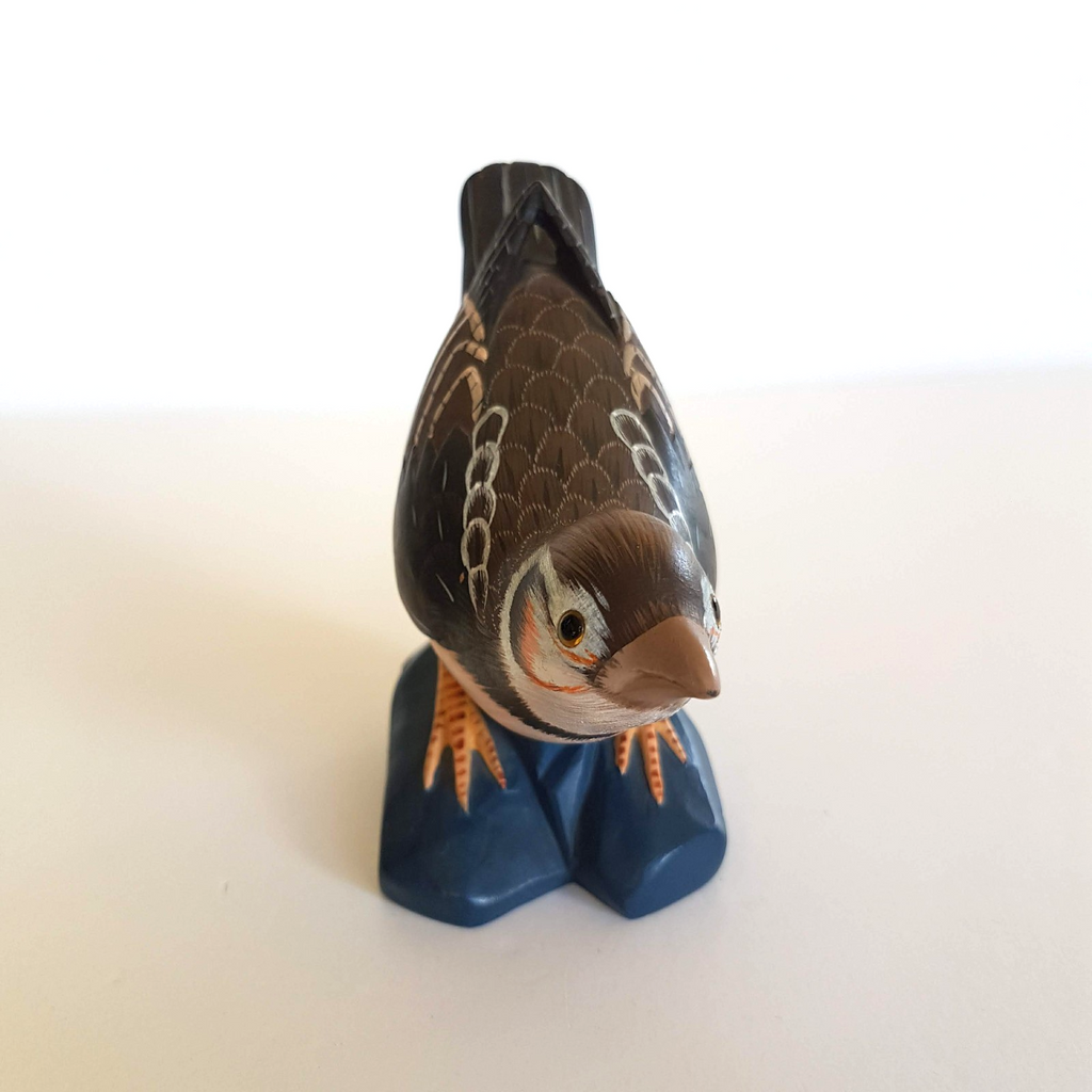 Vintage FINCH BIRD Figure Soapstone Sculpture 10cm Hand Painted Glass Eye HEAVY3