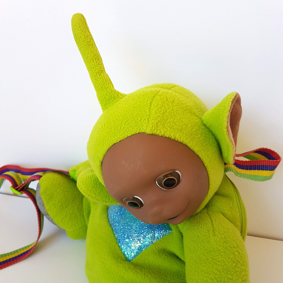 Vintage 1996 TELETUBBIES DIPSY Backpack Plush Green School Bag Kids Accessory1