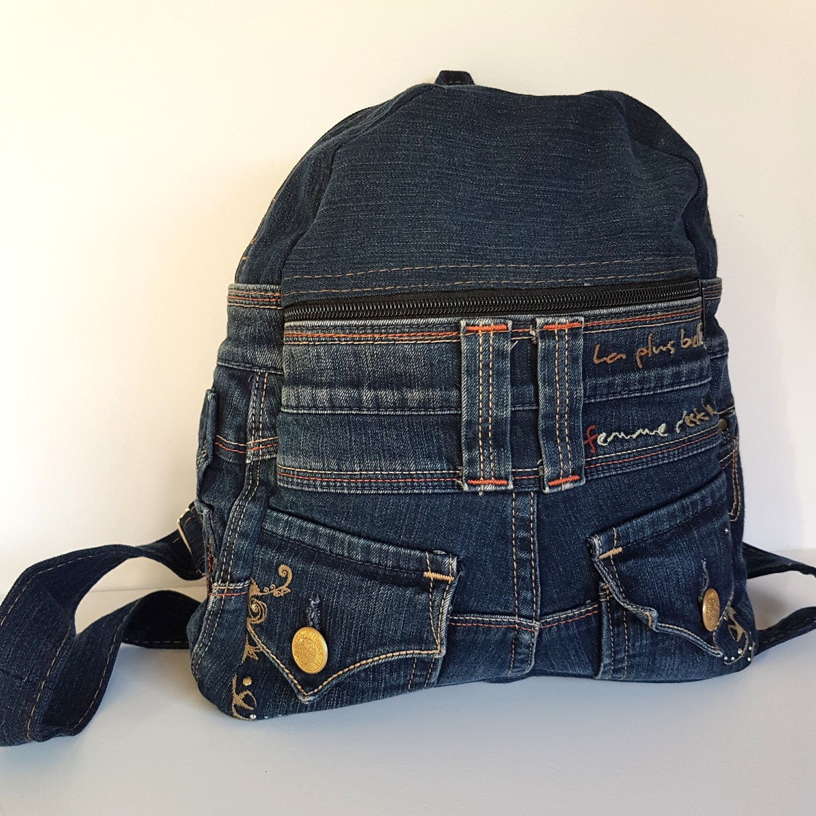 Handmade DENIM JEANS BACKPACK Bag Upcycled Rhinestone Embellished Vienus Jeans2