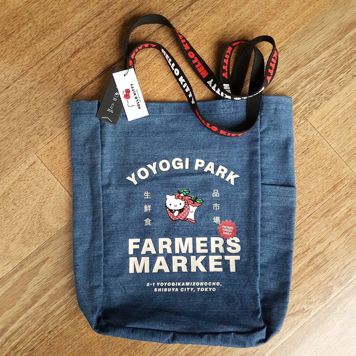 Sanrio HELLO KITTY Denim Tote Bag Yoyogi Park Farmers Market TYPO Laptop TAGS0