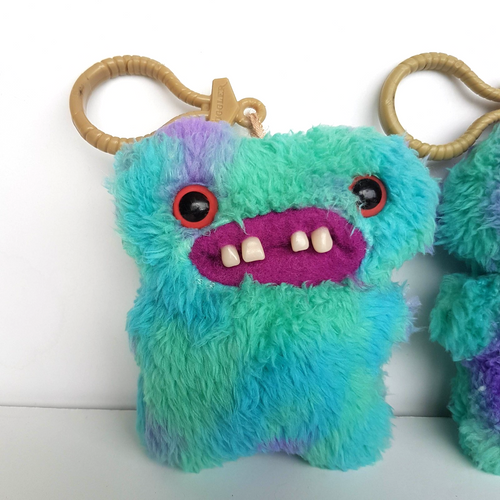 2 FUGGLER KEYRINGS Clips On Funny Ugly Monster Plush Tongue Teeth Toy Accessory1
