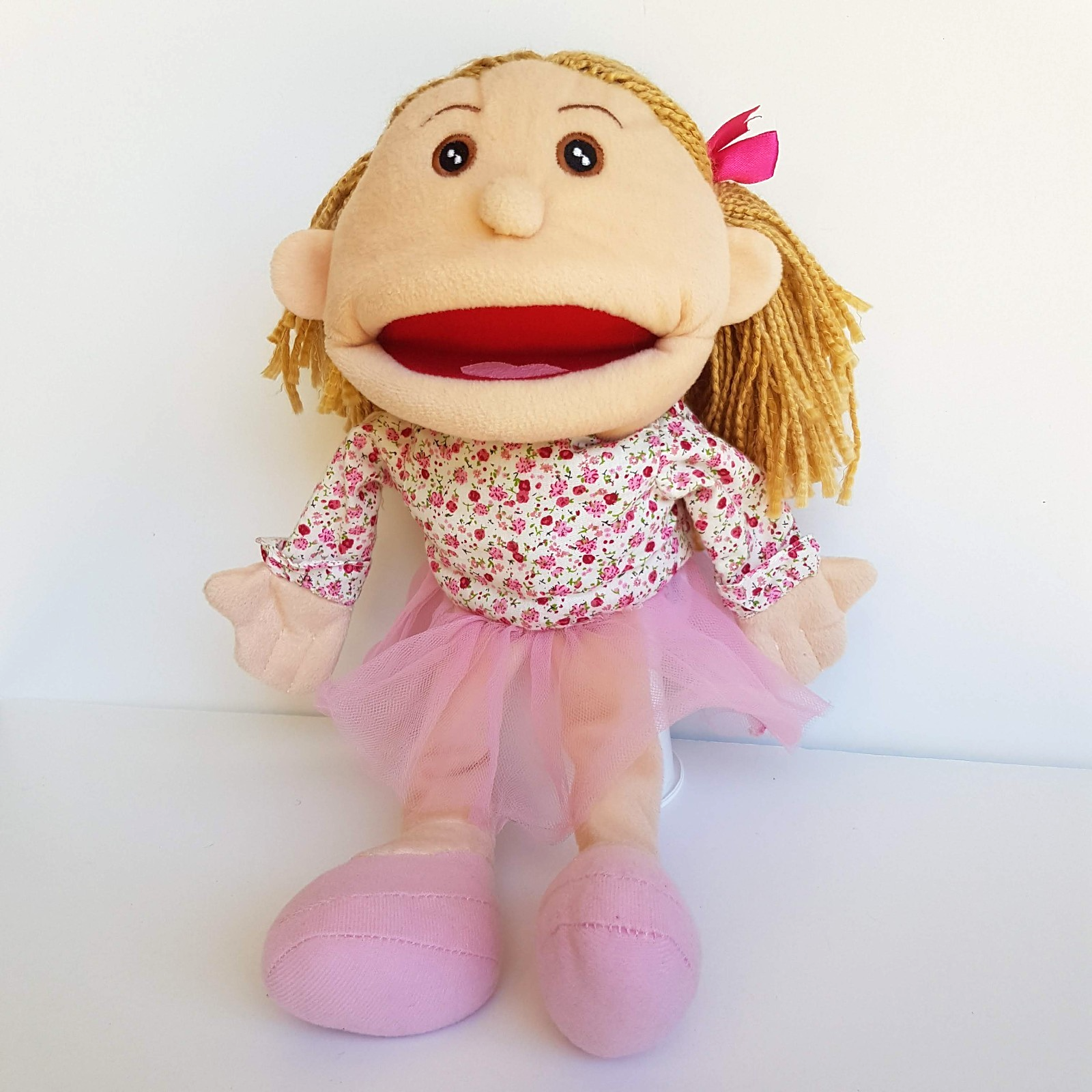 Kmart HAND PUPPET Girl Pink Tutu Floral Stuffed Kids Pretend Play Soft Toy0