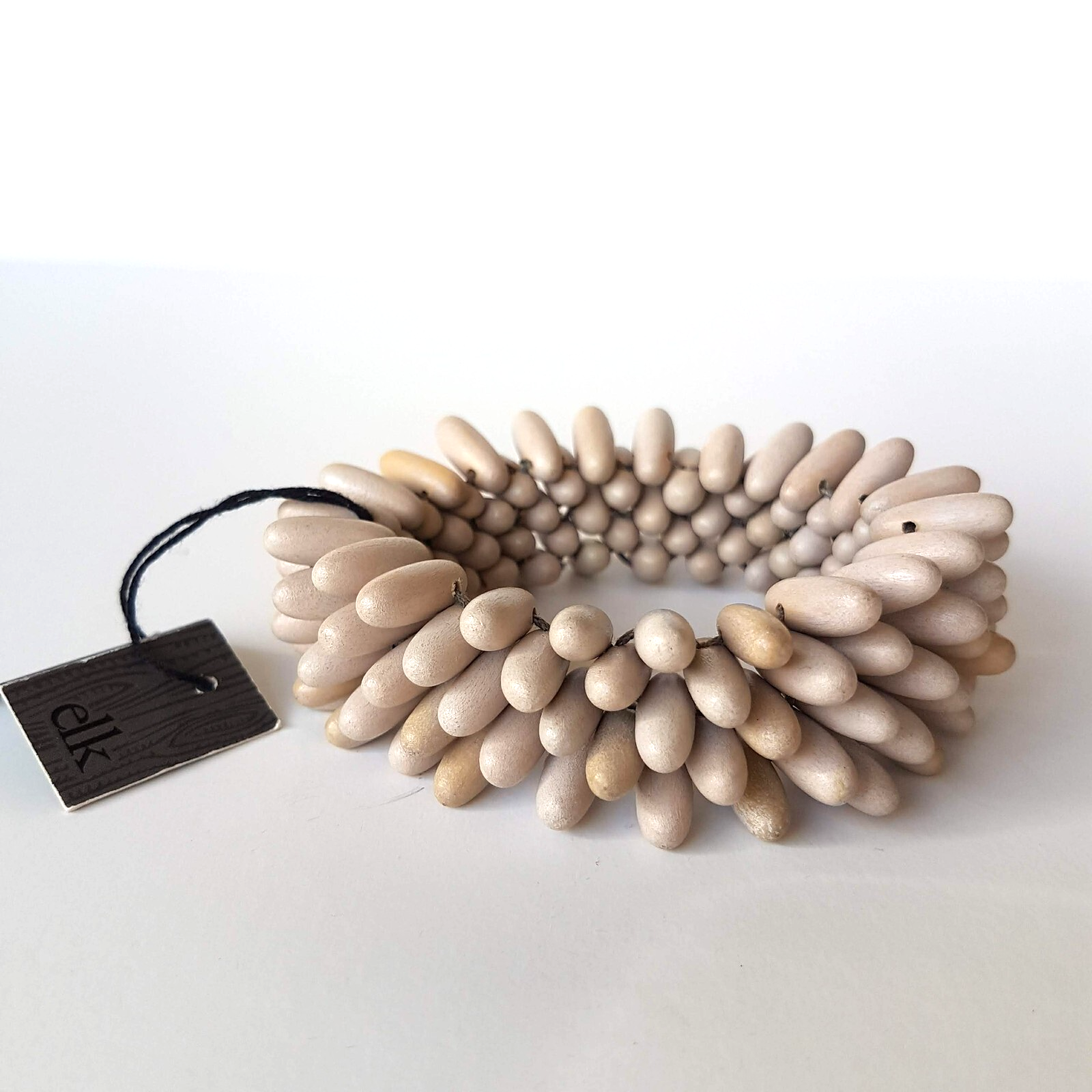 ELK Neutral Wood BRACELET Statement Chunky Beaded Beach Bangle Ocean Coral TAGS3