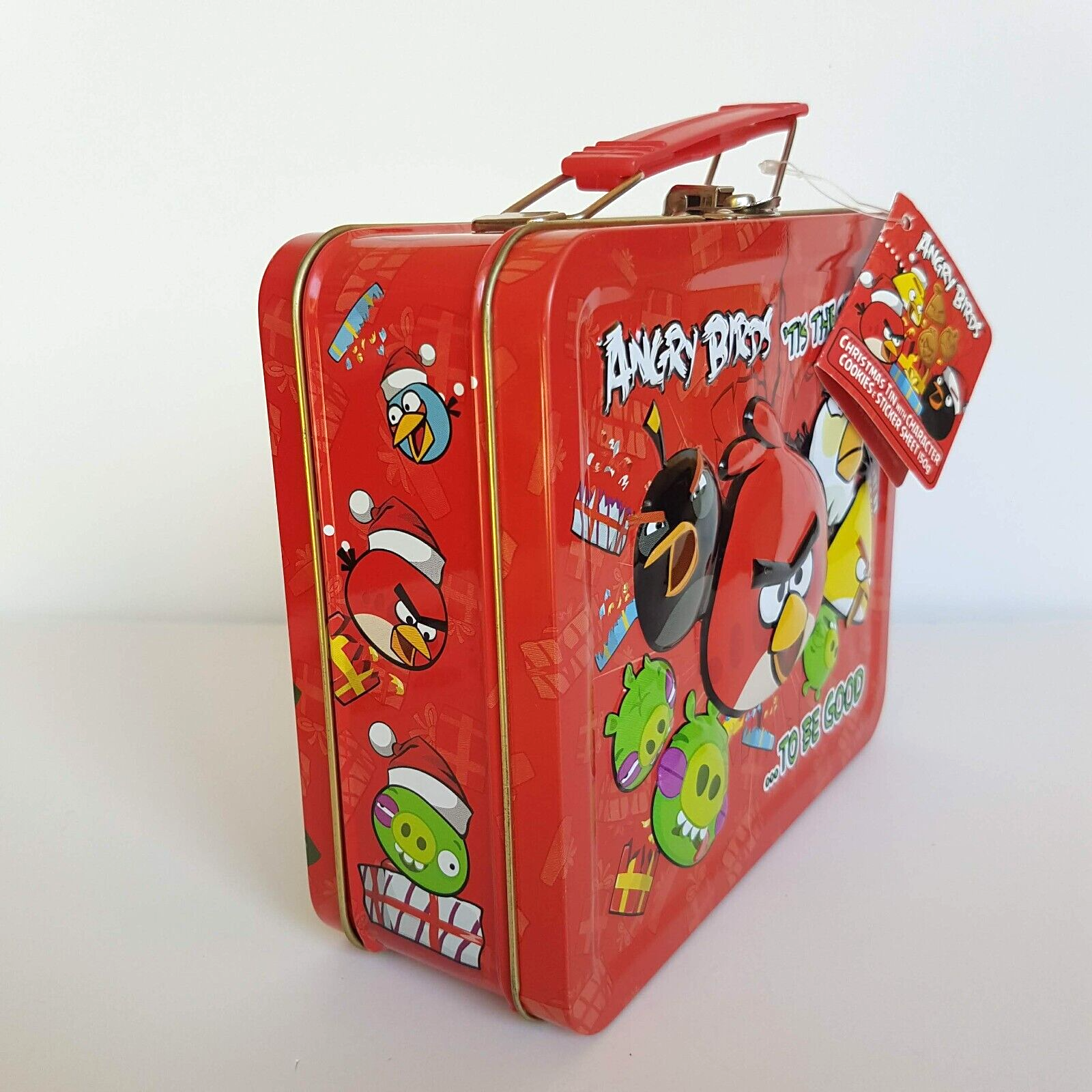 Angry Birds Christmas COOKIE TIN + Stickers TAGS EMPTY Embossed Lunchbox Merch4