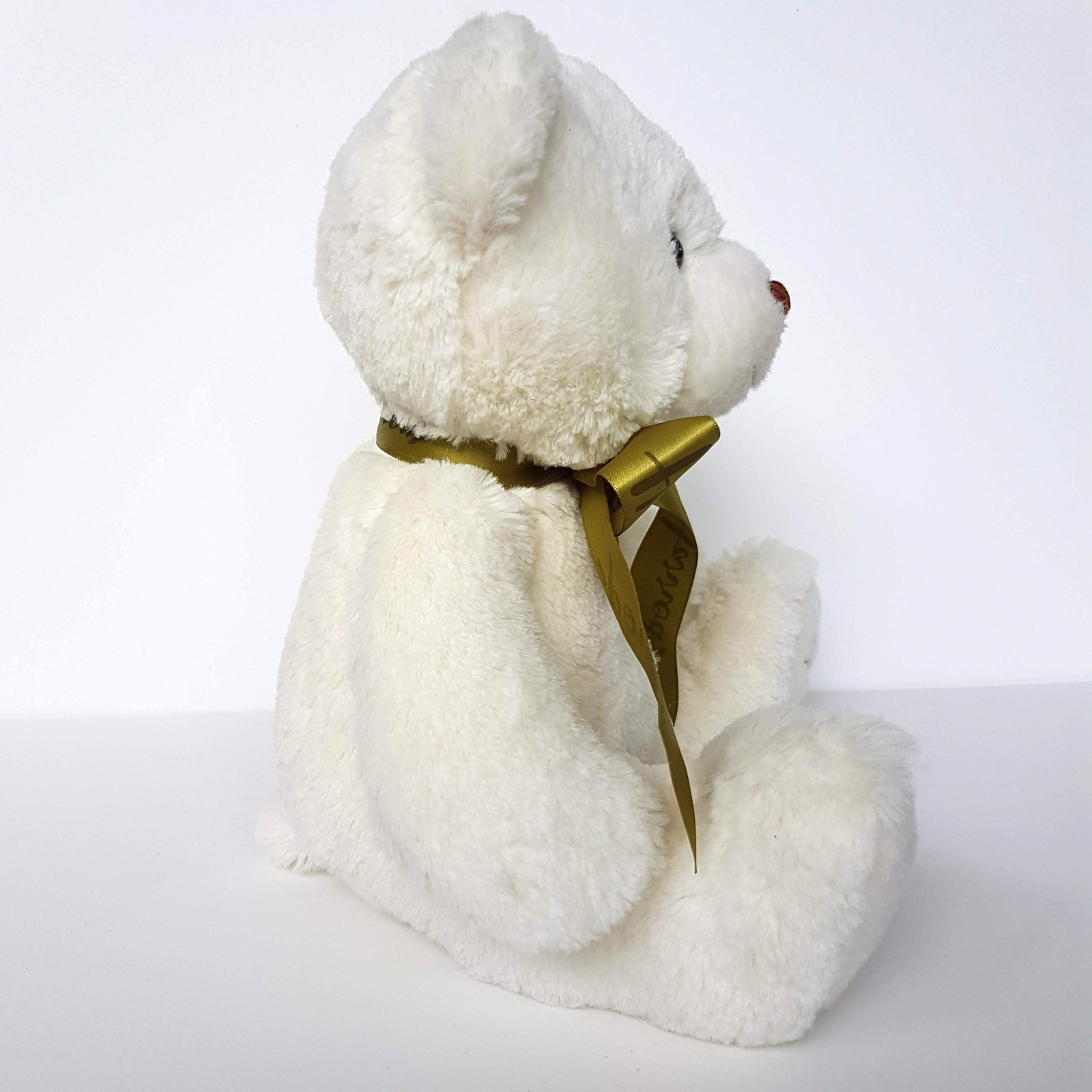Harrods MY HARRODS TEDDY BEAR 25cm Stuffed Animal White Green Bow Soft Toy Cute5