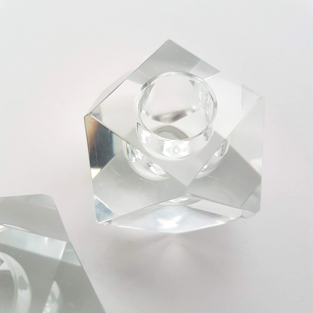 Vintage Art Glass CANDLE STICK HOLDER Clear Candlestick 5cm Geometric Facetted4