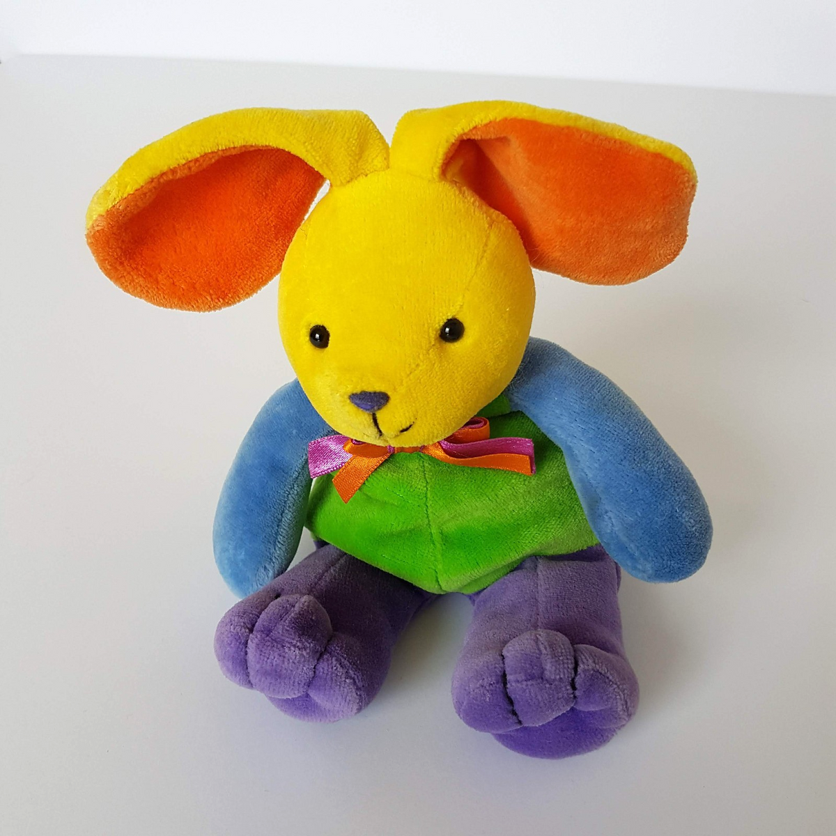 VTG Korimco VELOUR BUNNY RABBIT Plush 19cm Colour Block Soft Toy Stuffed Animal1