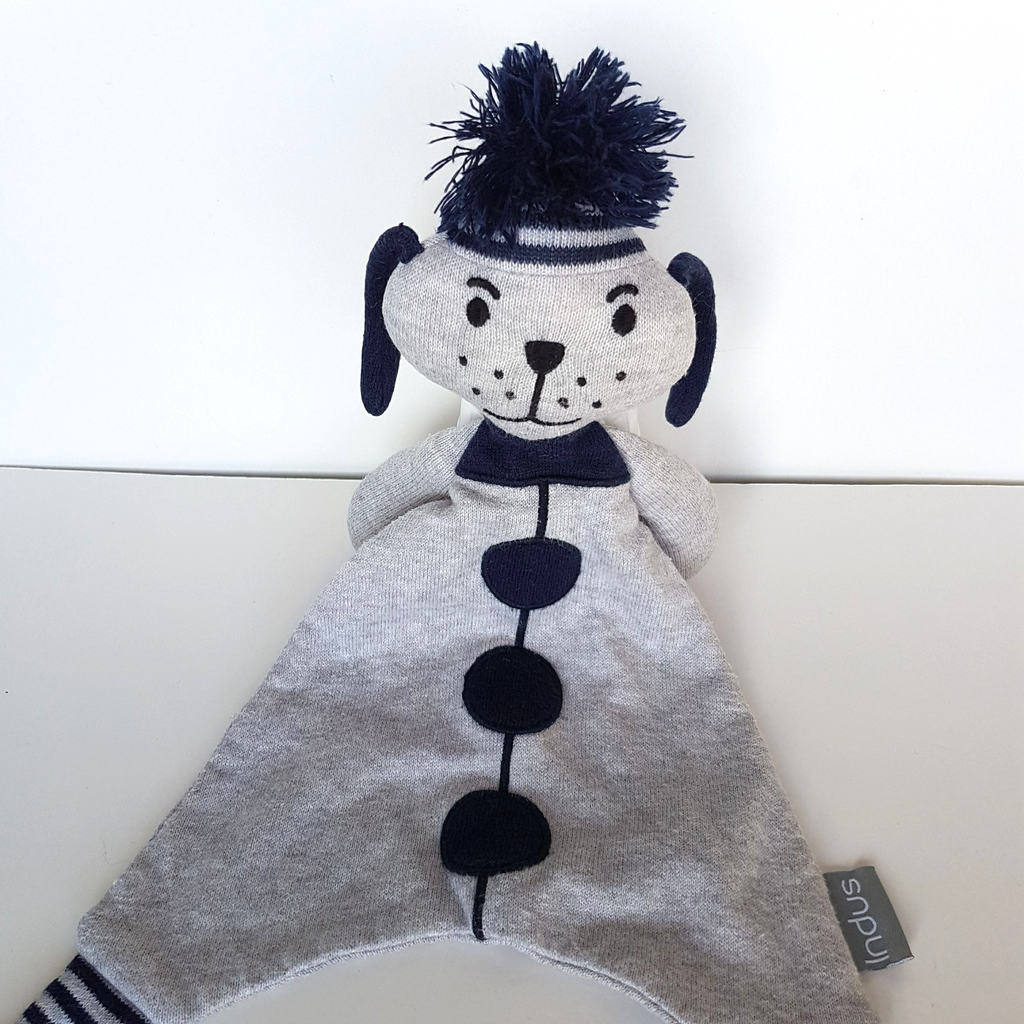 Indus GREY NAVY DOG Lovey Knit Plush Security Comforter Sleep Puppy Soft Toy2