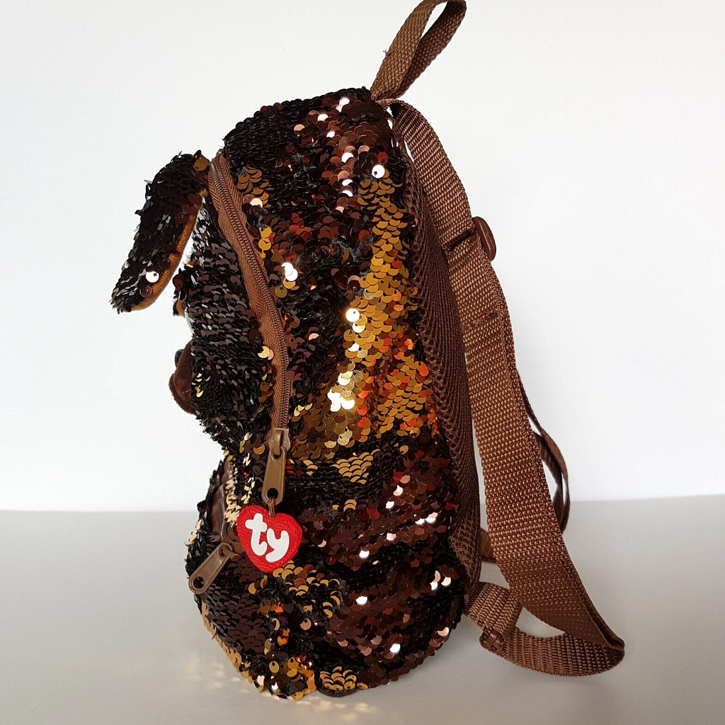 TY Sequin BRUTUS DOG Backpack Sequin Puppy Kids Animal Backpack School Bag Brown7