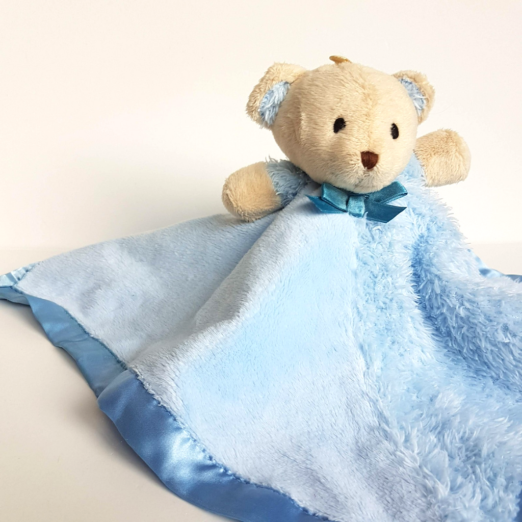 Baby Baby BLUE TEDDY LOVEY Plush Rattle Soft Toy Comforter Security Blanket Toy1