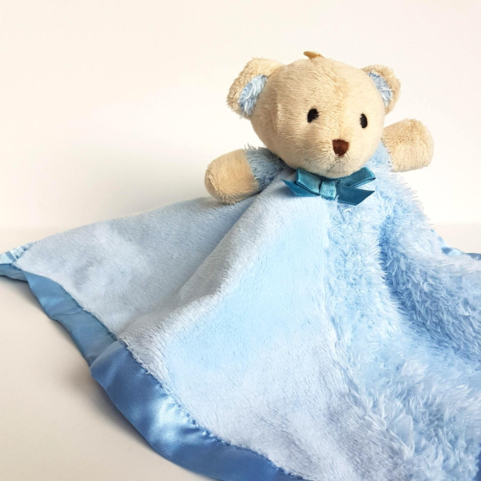 Baby Baby BLUE TEDDY LOVEY Plush Rattle Soft Toy Comforter Security Blanket Toy1