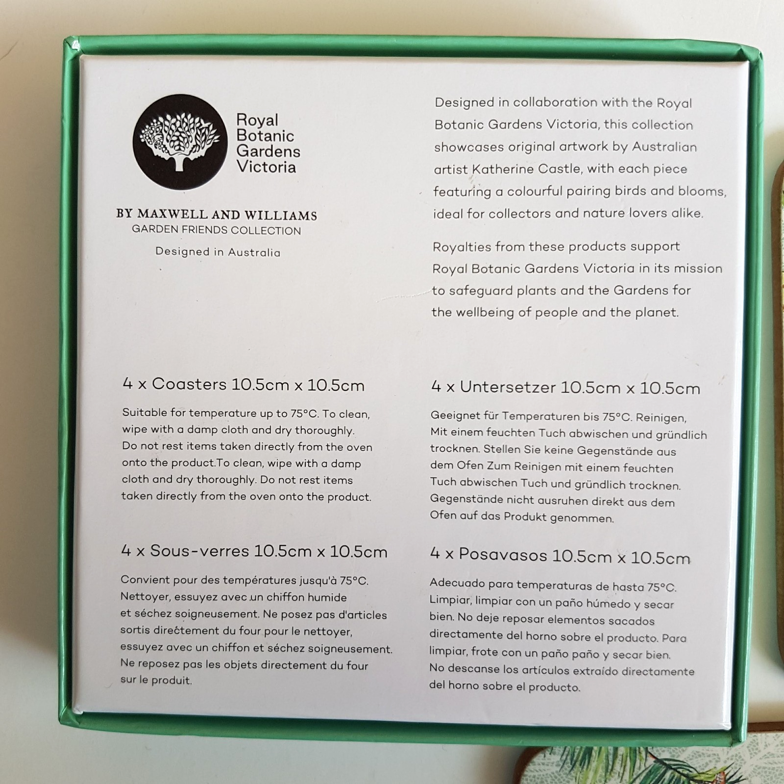 Birds of Australia COASTER SET Royal Botanic Gardens Victoria Katherine Castle7