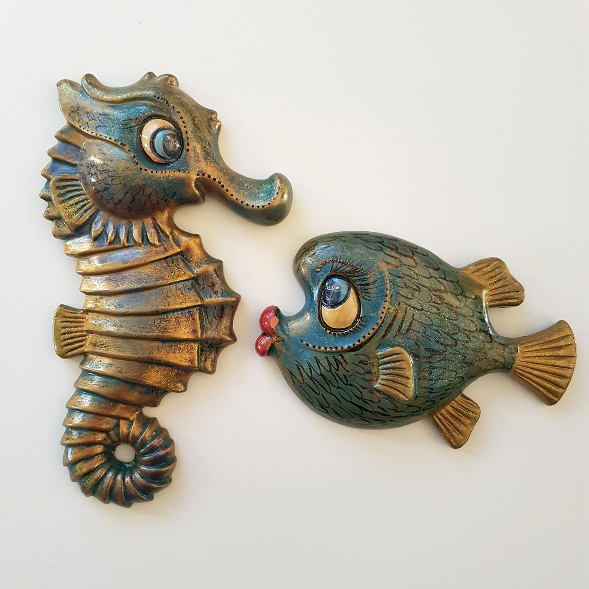 Decorative FISH SEAHORSE Wall Hanging Beach Coastal Wall Art Remo 2002 Signed0