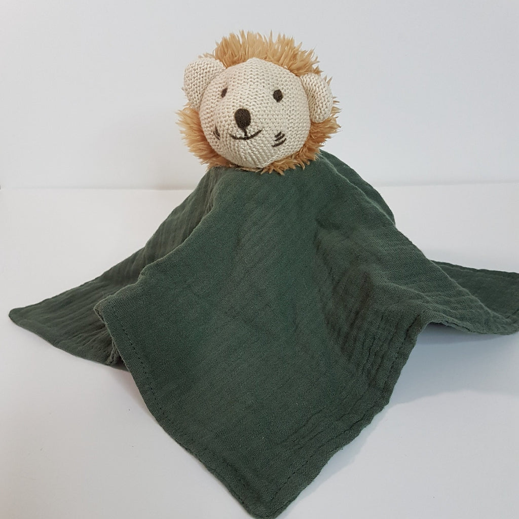 Muslin Knit GREEN LION Cat Baby Lovey Security Blanket Comforter Soft Toy Sleep2