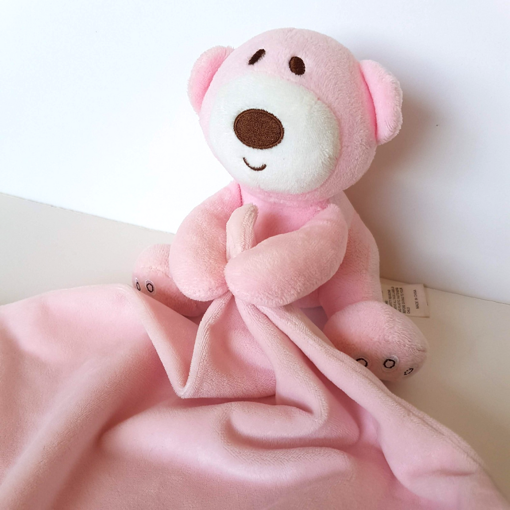 Ollie's Place PINK BEAR HEART Baby Lovey Plush Comforter Security Blanket Toy1