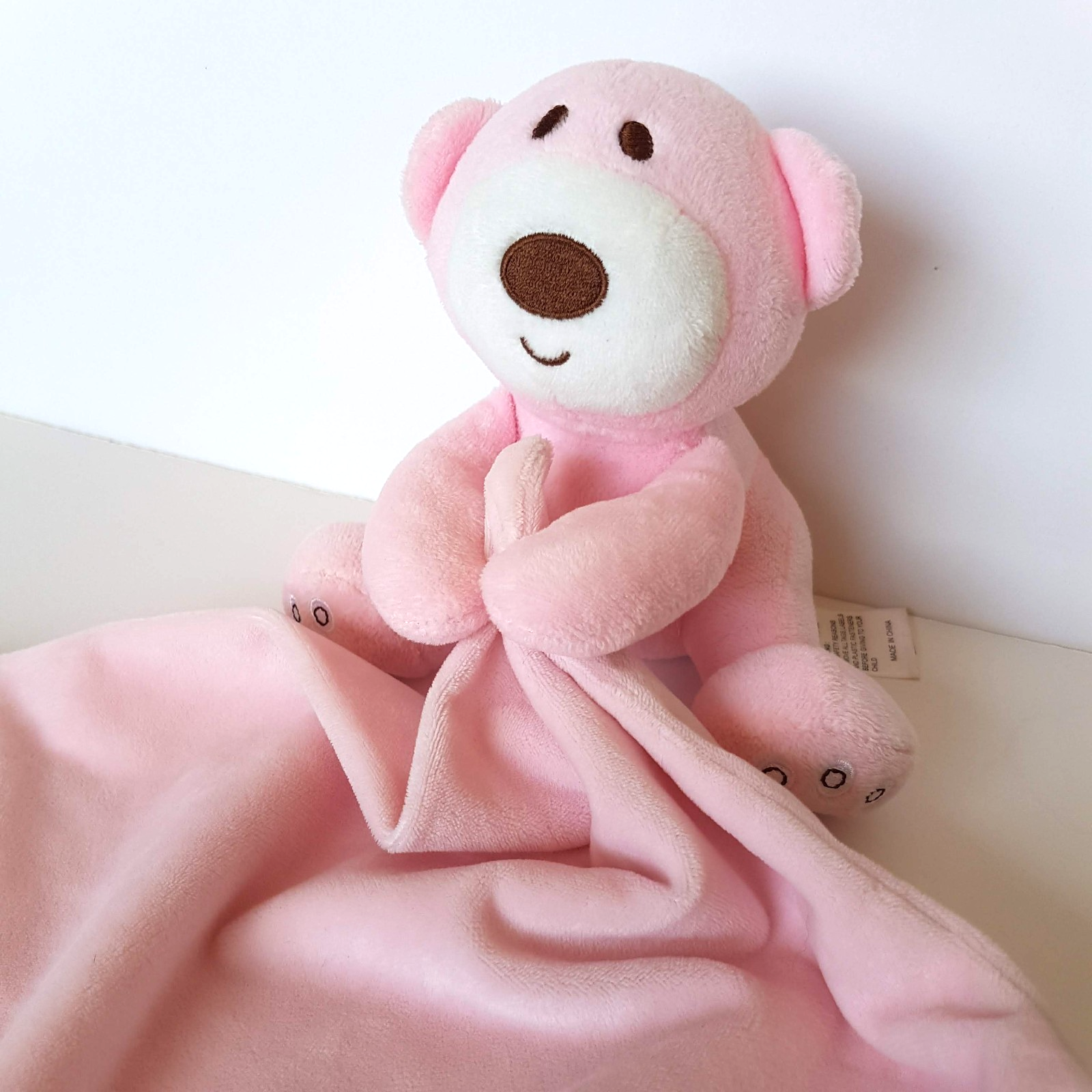 Ollie's Place PINK BEAR HEART Baby Lovey Plush Comforter Security Blanket Toy1
