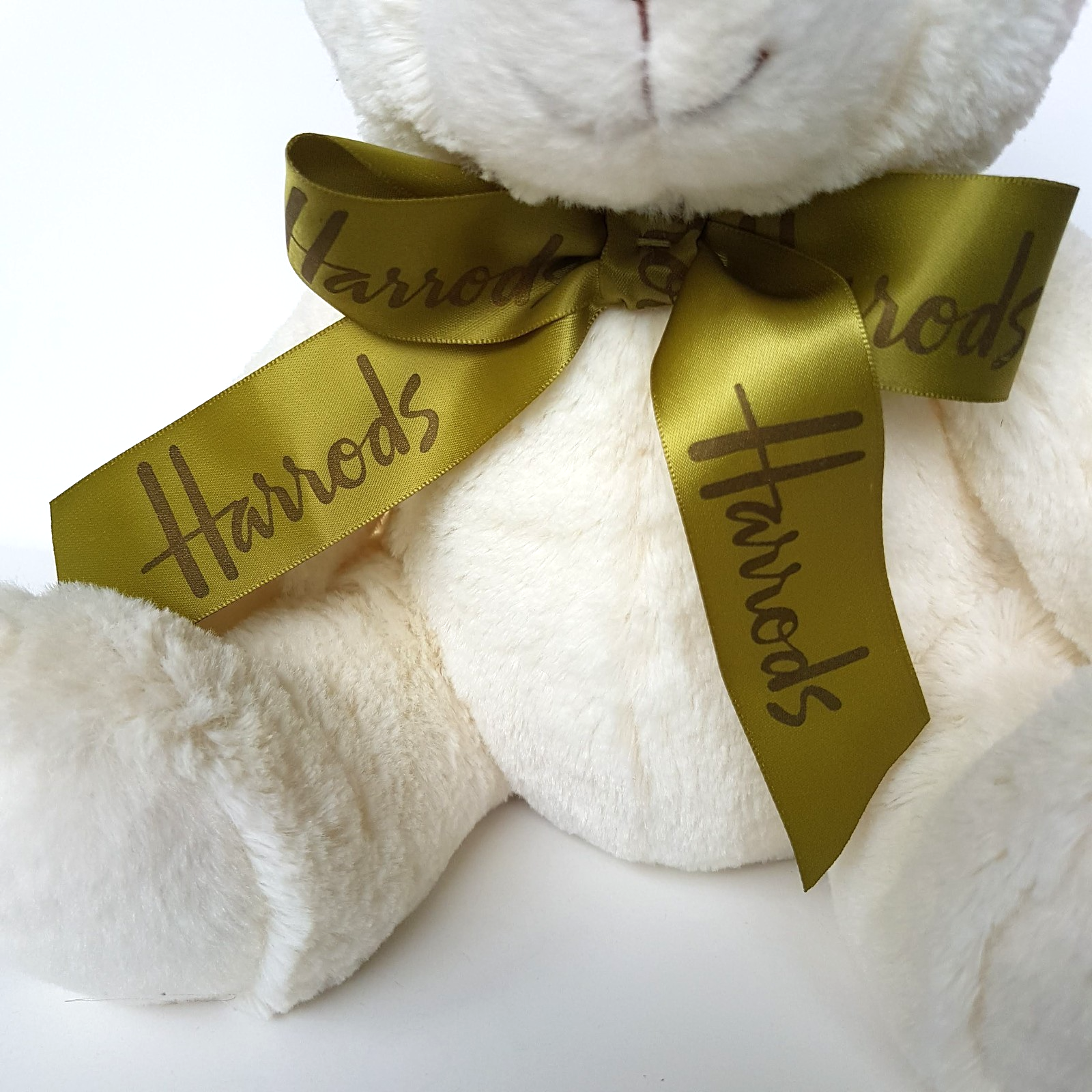 Harrods MY HARRODS TEDDY BEAR 25cm Stuffed Animal White Green Bow Soft Toy Cute3