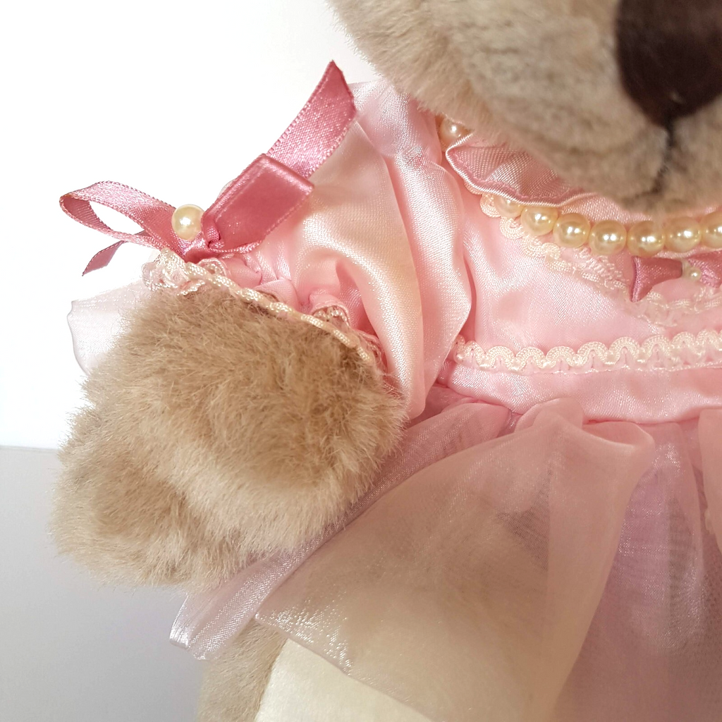 Pretty Dressed TEDDY BEAR Pink Organza Rose Pearl Tulle Stuffed Animal Soft Toy6